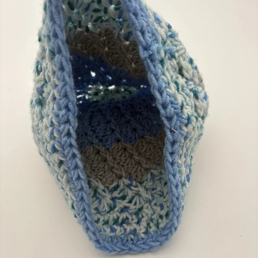 Handmade Beanie Hat Set Of 2 Boys One Size Blue Gray Crochet Winter Multicolor